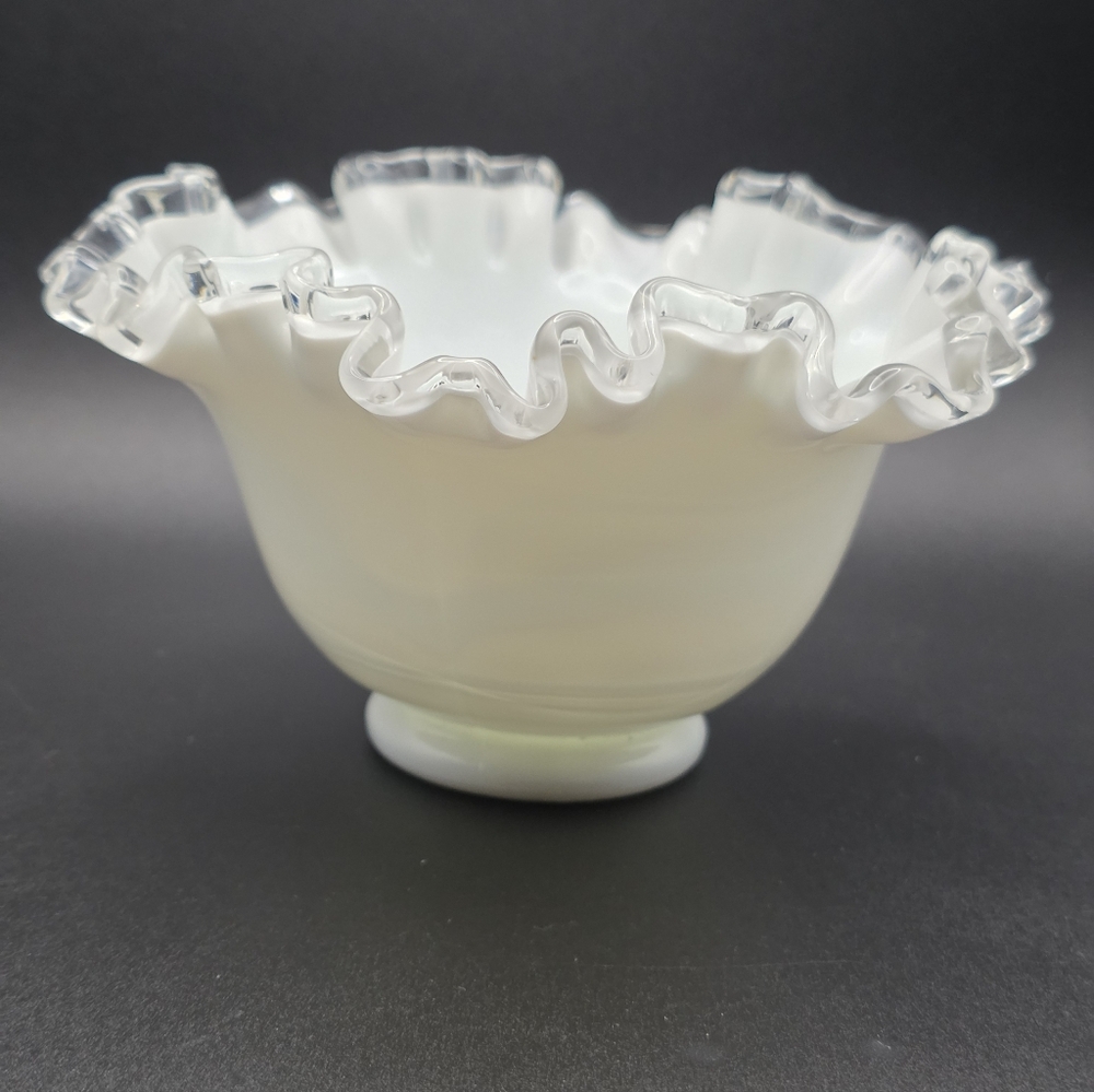Fenton White Ruffled Glass Bowl - Picture 5 of 6